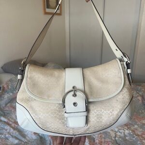 SOLD Coach Soho Shoulder Bag in Ivory monogram Jacquard & white leather